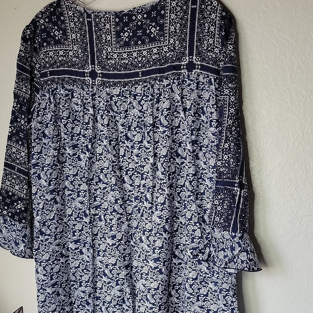 Suzanne Betro Boho Tyle Navy and White Floral Patterned Dress Size XL - Picture 2 of 10